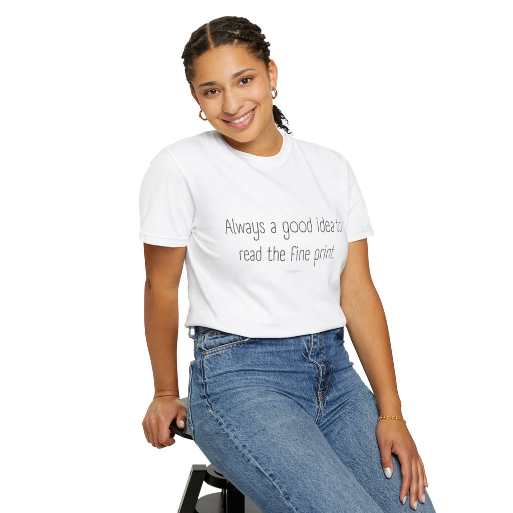 Pregnancy Announcement Funny Minimalist Tee - Always a good idea to read the fine print