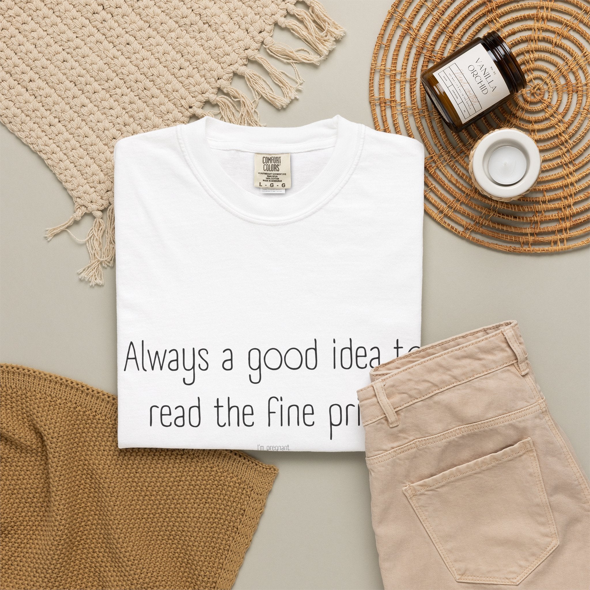 Pregnancy Announcement Funny Minimalist Tee - Always a good idea to read the fine print