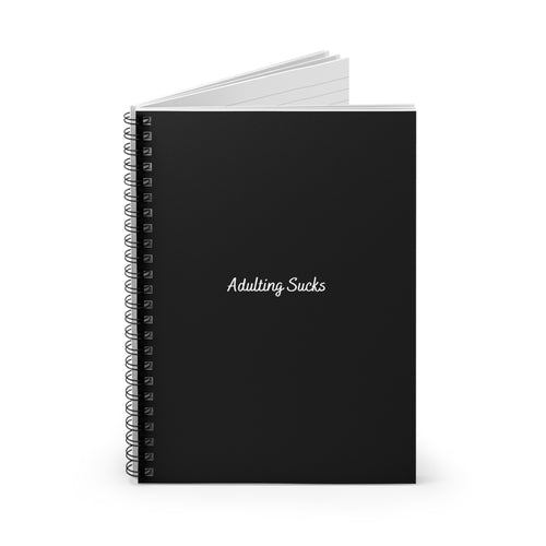 Adulting Sucks Spiral Notebook | Ruled Journal, Black Cover Funny Sarcastic