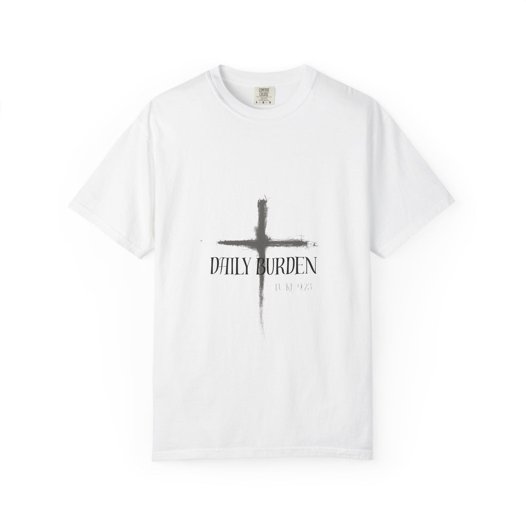 Grunge Cross Daily Burden T-shirt | Minimal Christian Cross Tee