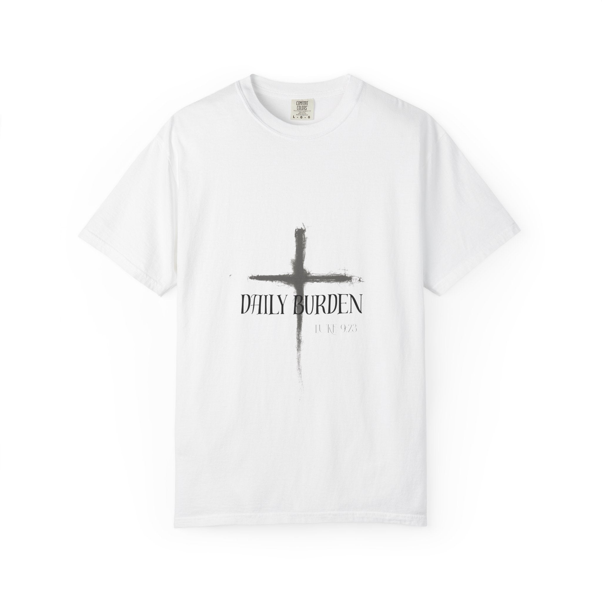 Grunge Cross Daily Burden T-shirt | Minimal Christian Cross Tee
