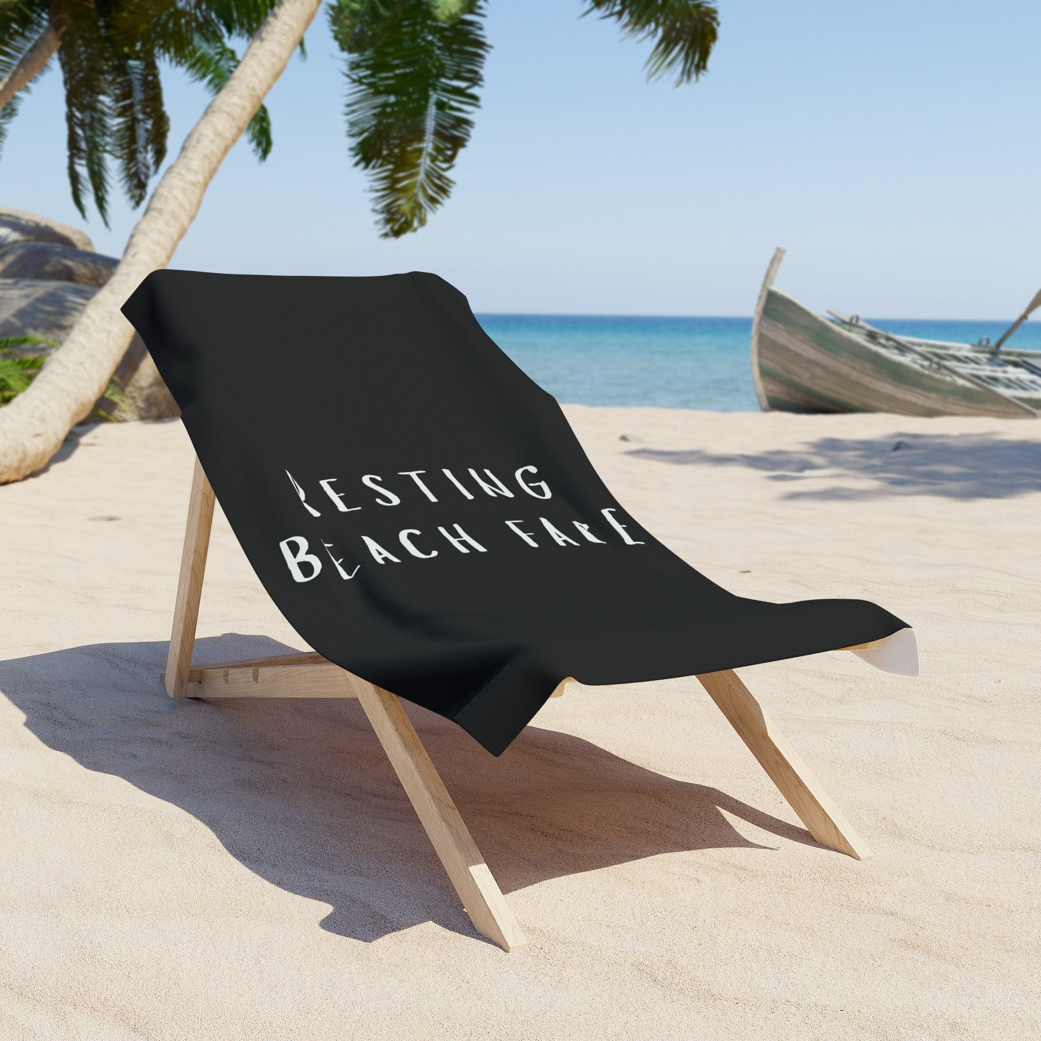 Black Beach Towel — Resting Beach Face.