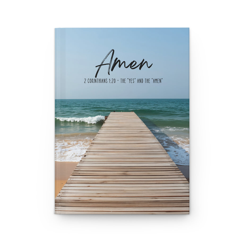 Christian Hardcover Journal | Pier Ocean Beach Scene, Amen 2 Corinthians 1:20