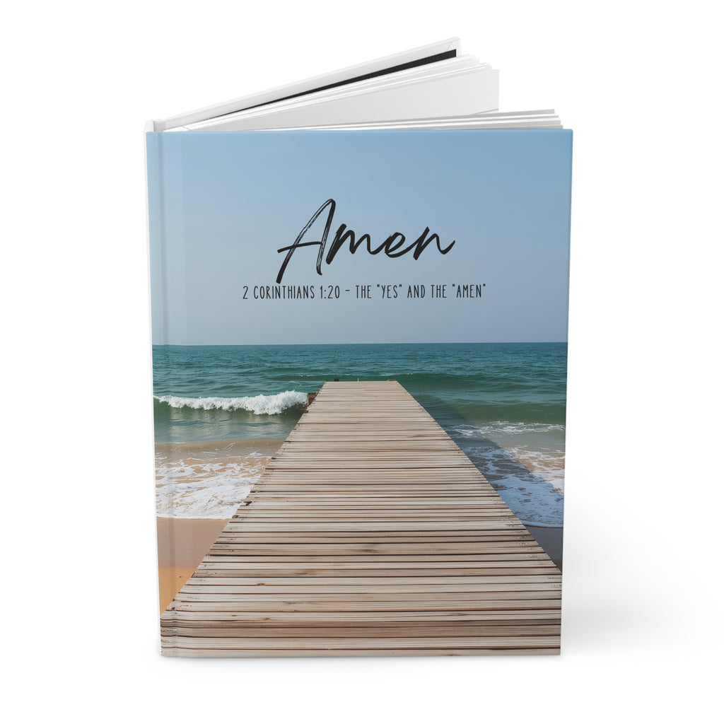 Christian Hardcover Journal | Pier Ocean Beach Scene, Amen 2 Corinthians 1:20