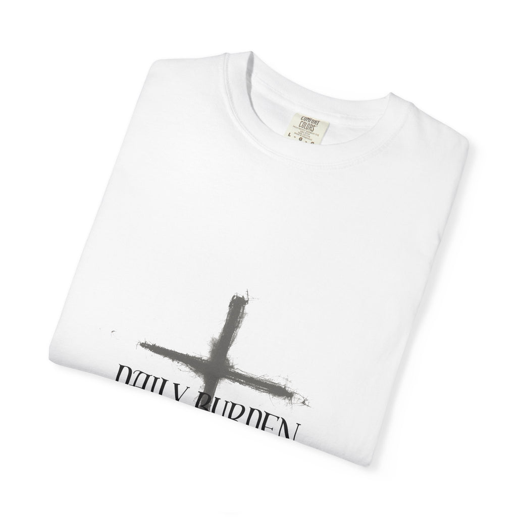 Grunge Cross Daily Burden T-shirt | Minimal Christian Cross Tee